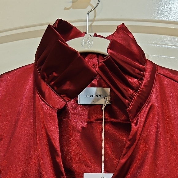 Adrienne Red Satin Ruffled Collar Blouse - Picture 2 of 7